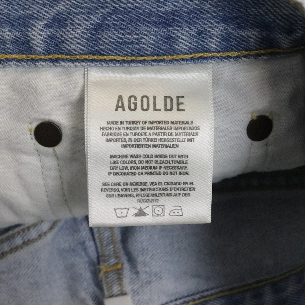 AGOLDE Parker Long Shorts Swapmeet 28 High Rise Distressed Denim Light Wash Blue